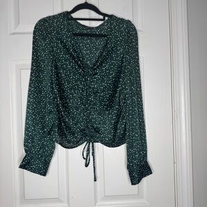 LUCY PARIS Sasika Green White Cinch Front Polka Dot‎ Blouse Size XS